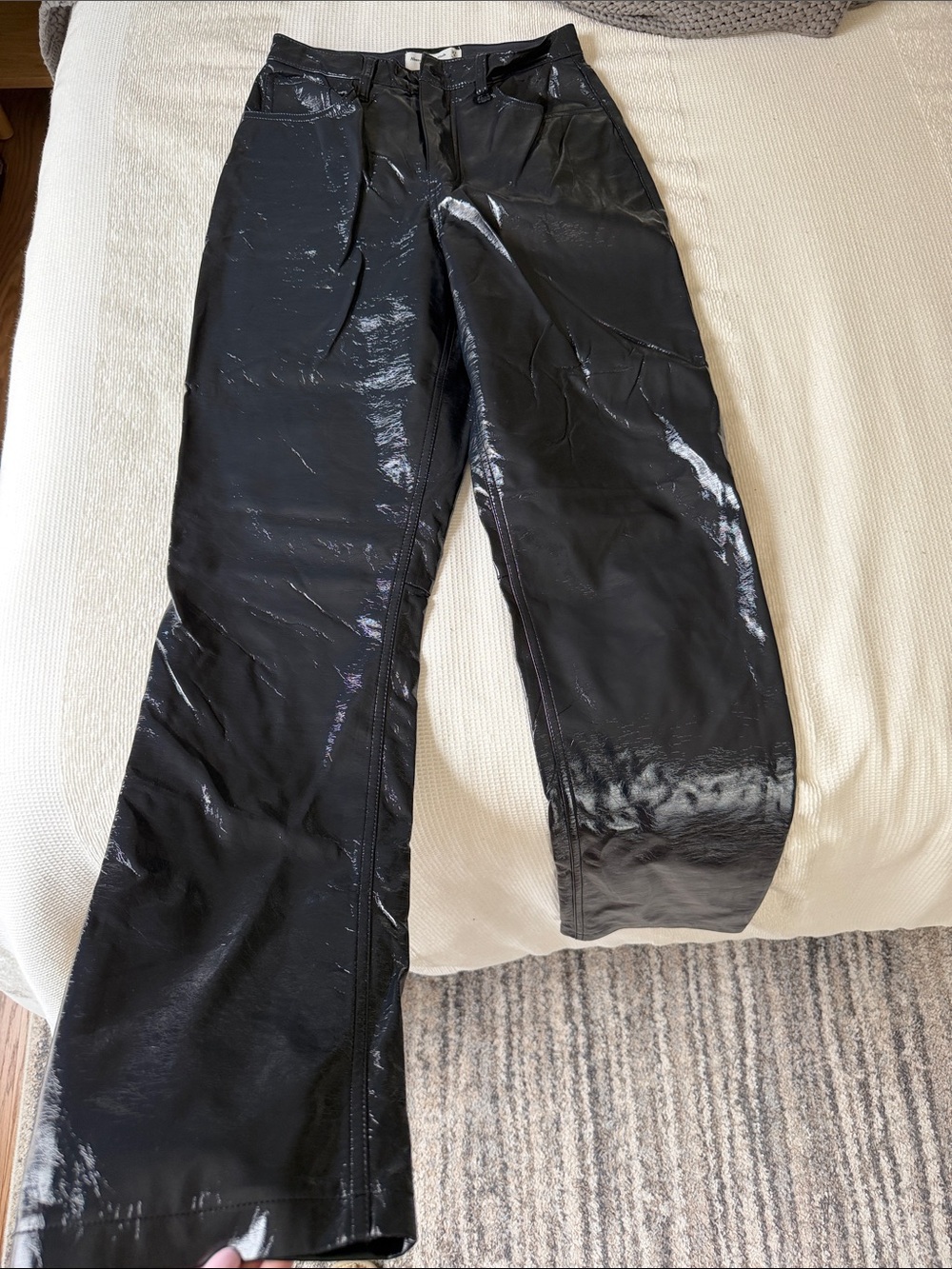 Abercrombie & Fitch Black Ultra High Rise '90s Straight Shiny Leather Pants